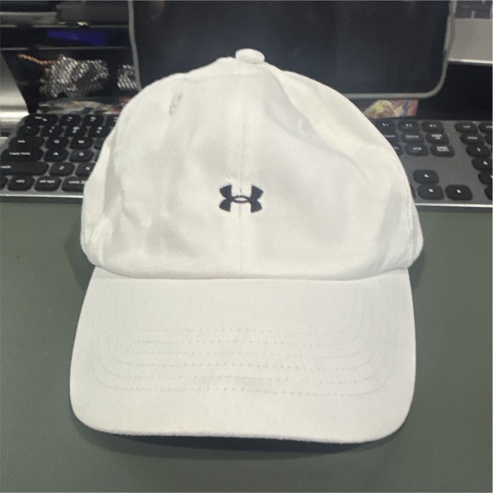 Under Armour White Solid Adjustable Strapback Baseball Cap Hat Men Casual